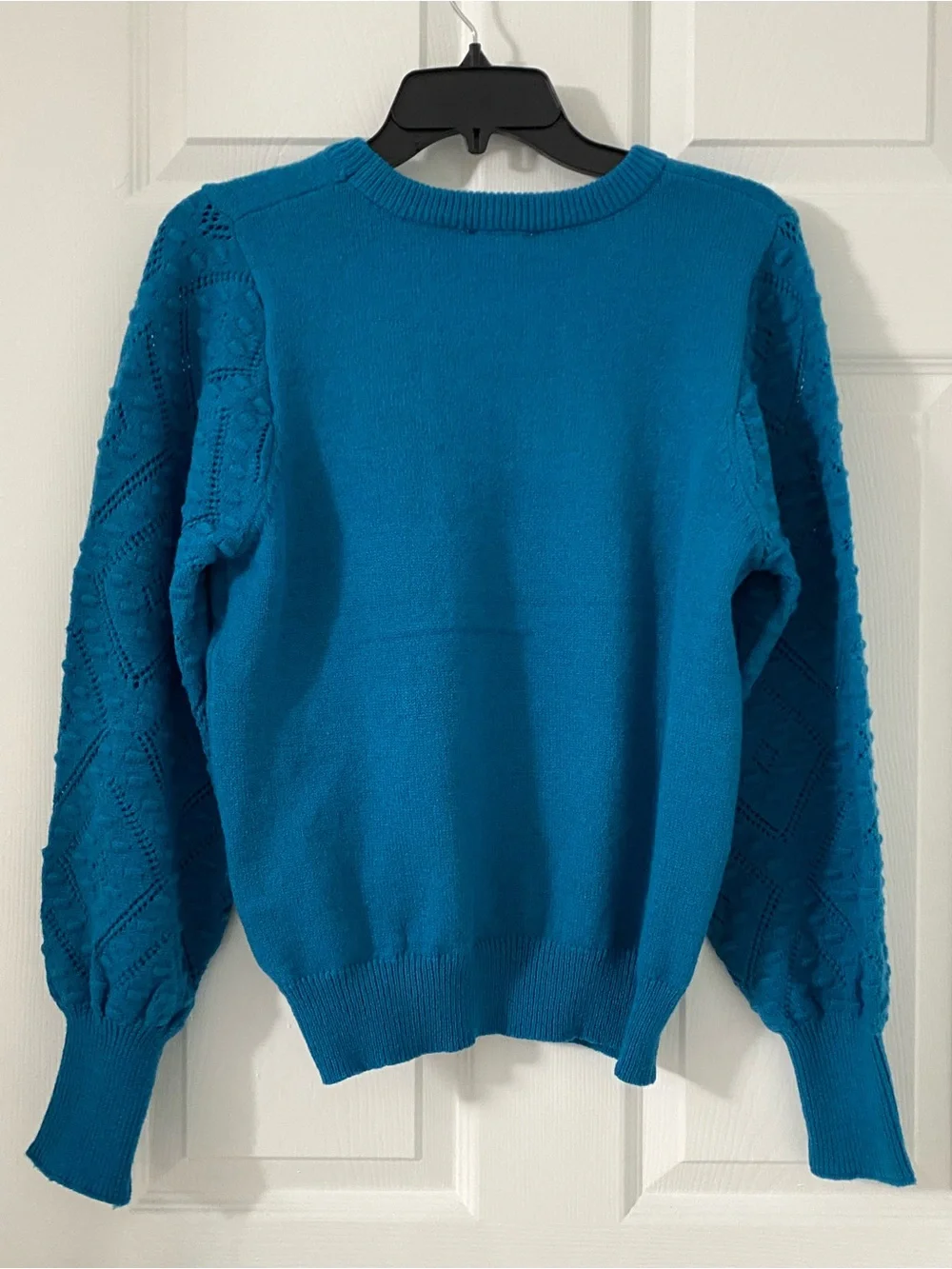 NWT Nanette Lepore Pointelle Balloon Sleeve Teal Green Crewneck Sweater Large